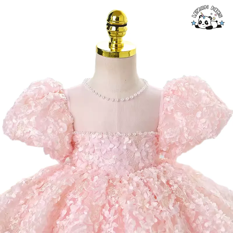 LEZONKIDS - Explosão de Novos Produtos Vestidos de Flores de Renda Borboleta Rosa Personalizados para Meninas para Festa Noturna